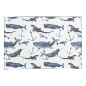 水彩画のクジラ及びいかりパターン 枕カバー (正面右)