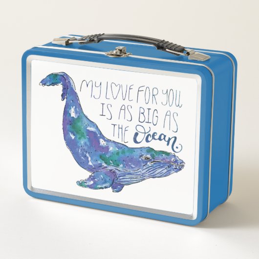 水彩画のクジラ-海大きい愛 メタルランチボックス (正面)