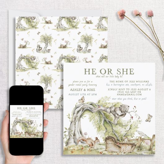 水彩画のクマさん性別発表 招待状