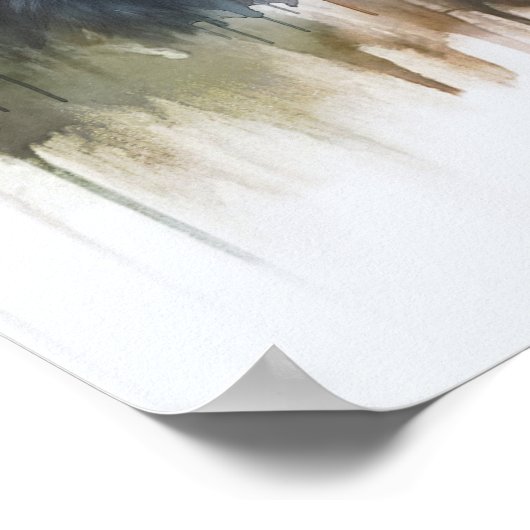 水彩画のクマと木の素朴な荒野の壁アート ポスター (角)