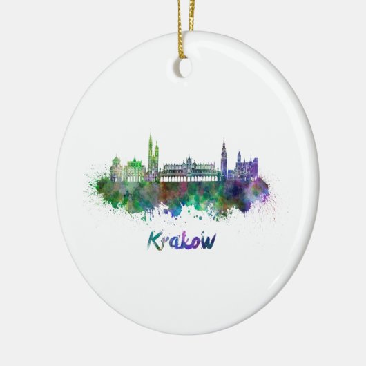 水彩画のクラクフのスカイライン セラミックオーナメント (左)