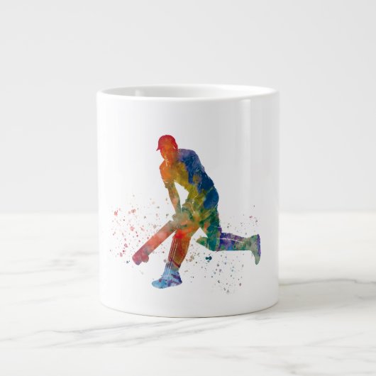 水彩画のクリケット選手 ジャンボコーヒーマグカップ (正面)