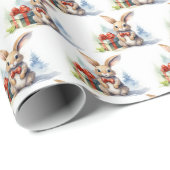 水彩画のクリスマスうさぎ プレゼント付き ラッピングペーパー (ロールコーナー)