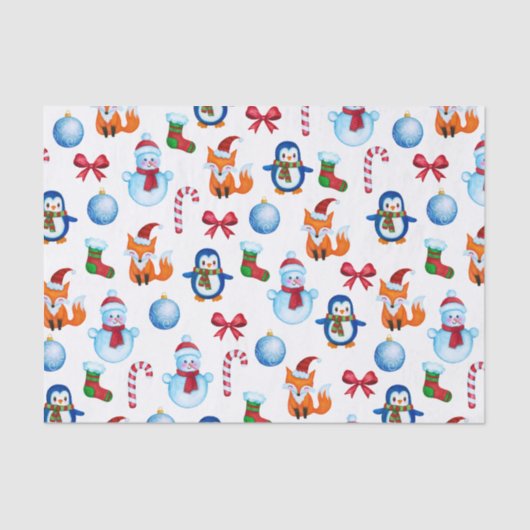 水彩画のクリスマスのイラストレーションパターン 薄葉紙 (正面)