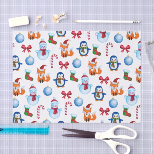 水彩画のクリスマスのイラストレーションパターン 薄葉紙 (クラフト)