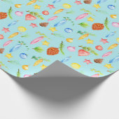 水彩画のクリスマスの包装紙のターコイズ ラッピングペーパー (角)