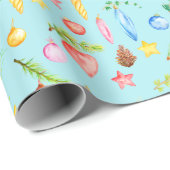 水彩画のクリスマスの包装紙のターコイズ ラッピングペーパー (ロールコーナー)