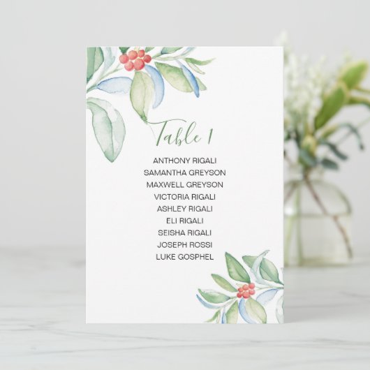 水彩画のクリスマスの緑の草木の座席の計画 招待状 (スタンド正面)