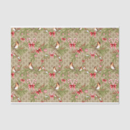 水彩画のクリスマスの鳥のマツ枝ヒイラギ 薄葉紙