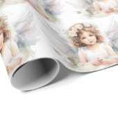 水彩画のクリスマスエンジェルガール ラッピングペーパー (ロールコーナー)