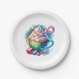 水彩画のクリスマスカップのホットココア ペーパープレート