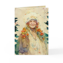 水彩画のクリスマスカード　老婦人　冬