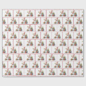 水彩画のクリスマススノーマン - 雪の結晶 ラッピングペーパー (フラット)