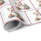 水彩画のクリスマススノーマン - 雪の結晶 ラッピングペーパー (ロールコーナー)