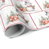 水彩画のクリスマススノーマン - 雪の結晶 ラッピングペーパー (ロールコーナー)