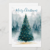 水彩画のクリスマスツリーのグリーティング シーズンカード (正面/裏面)