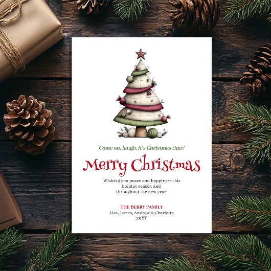 水彩画のクリスマスツリーの面白いグリーティングカード シーズンカード