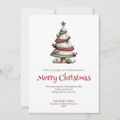 水彩画のクリスマスツリーの面白いグリーティングカード シーズンカード (正面)