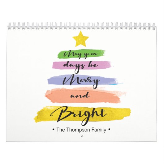 、水彩画のクリスマスツリーパーソナライズ、写真 カレンダー (カバー)