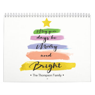 、水彩画のクリスマスツリーパーソナライズ、写真 カレンダー