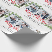 水彩画のクリスマスツリー 3枚の写真のコラージュ ラッピングペーパー (角)