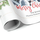 水彩画のクリスマスツリー 3枚の写真のコラージュ ラッピングペーパー (ロールコーナー)