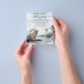 水彩画のクリスマスパーティーの雪景色の風景と鹿 チラシ (手)