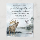 水彩画のクリスマスパーティーの雪景色の風景と鹿 チラシ (正面)