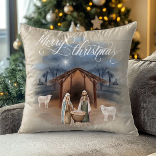 水彩画のクリスマスプレゼント 楽しいクリスマス クッション