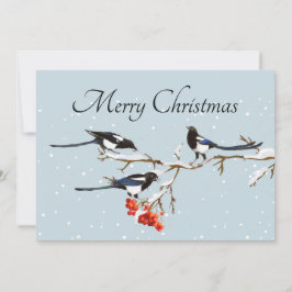 水彩画のクリスマスホーリーマギーの鳥の自然アート カード