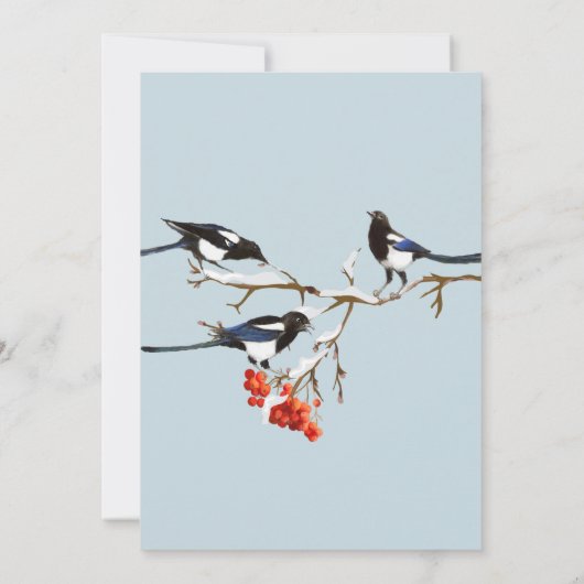 水彩画のクリスマスホーリーマギーハ鳥の自然アート カード (裏面)