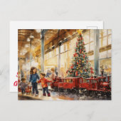 水彩画のクリスマス列車売り場の思い出 ポストカード (正面/裏面)