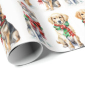水彩画のクリスマス犬たち（白背景） ラッピングペーパー (ロールコーナー)