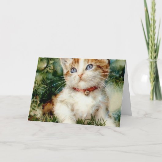 水彩画のクリスマス猫 カード (正面)