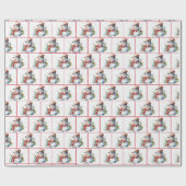 水彩画のクリスマス雪だるま（雪の結晶背景） ラッピングペーパー (フラット)