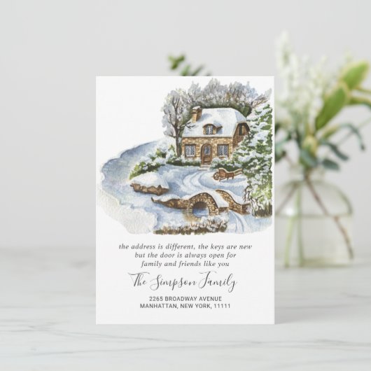 水彩画のクリスマス　カントリー　引越しのお知らせ 案内状 (スタンド正面)
