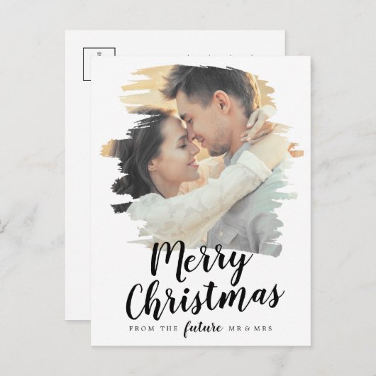 水彩画のクリスマス・セーブ・ザ・デート写真 シーズンポストカード (正面/裏面)