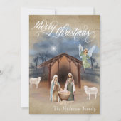 水彩画のクリスマス プレゼント 聖誕の馬小屋 シーン シーズンカード (正面)