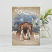 水彩画のクリスマス プレゼント 聖誕の馬小屋 シーン シーズンカード (スタンド正面)