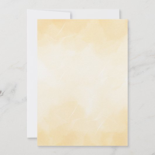 水彩画のクリームホワイトの花をあしらったゴールドのウェディング 招待状 (裏面)