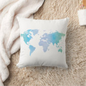 水彩画のクールな世界地図 クッション (ブランケット)