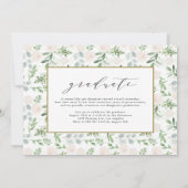 水彩画のグリーンと白い花の卒業 招待状 (裏面)