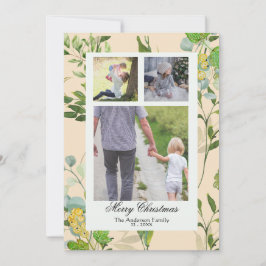 水彩画のグリーンと３つの実の写真　クリスマス シーズンカード