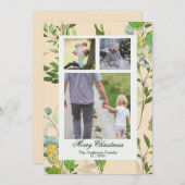 水彩画のグリーンと３つの実の写真　クリスマス シーズンカード (正面/裏面)