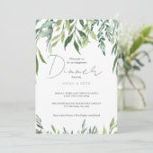 水彩画のグリーンエンゲージメントディナー 招待状 (スタンド正面)