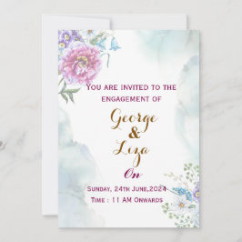 水彩画のグリーンエンゲージメント招待状 招待状