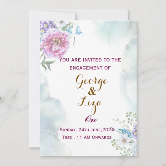 水彩画のグリーンエンゲージメント招待状 招待状 (正面)
