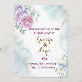 水彩画のグリーンエンゲージメント招待状 招待状 (正面/裏面)
