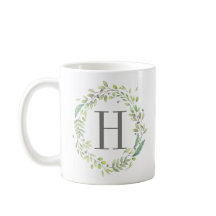 水彩画のグリーンリースとイニシャル