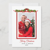 水彩画のグリーンリース フォトフレーム シーズンカード (正面)